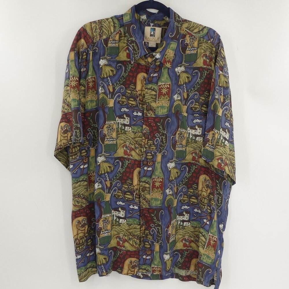 KAHALA Mens‎ XL button down shirt Vino Print 100% Rayon